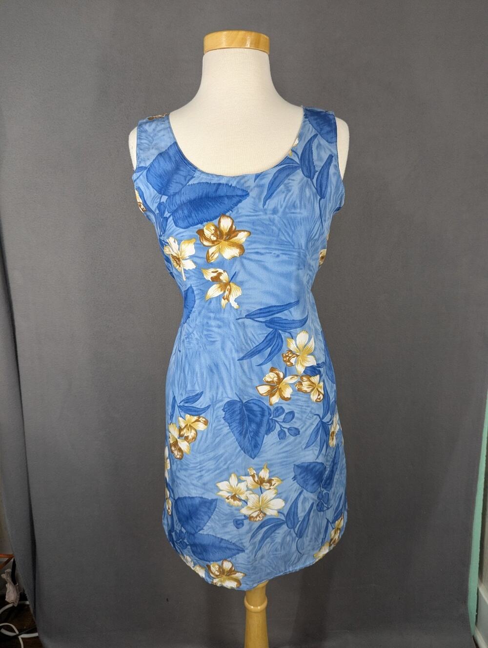 Vintage Women's Looking Good Blue Pink Floral Tank Dress M